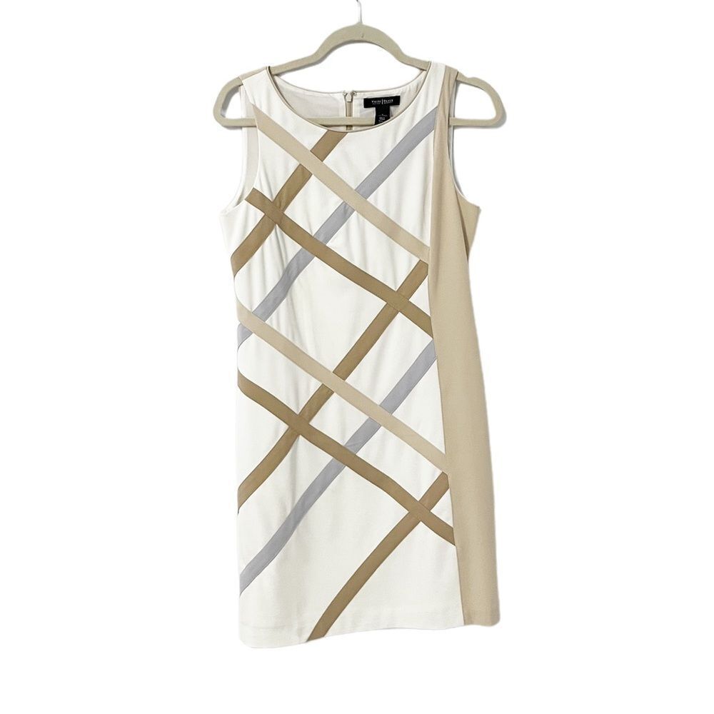 🟢WHBM Shell Neutral Colorblock Sleeveless Sheath Dress Size 4